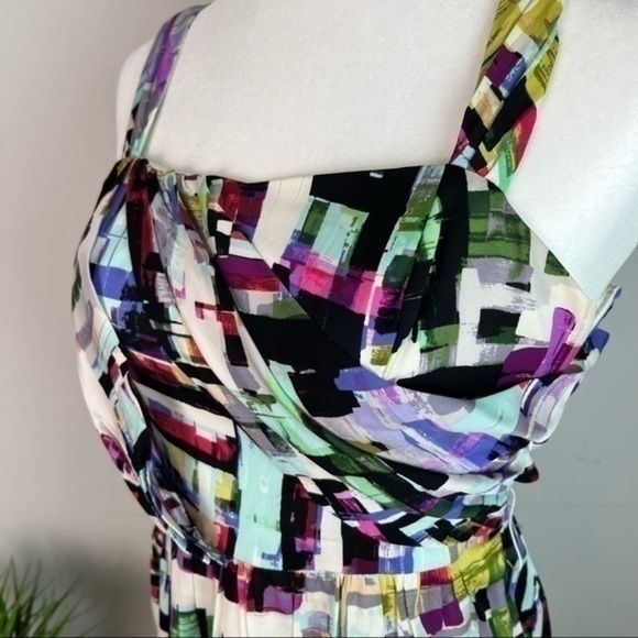 Ali Ro womens 4 abstract colorblock drape 100% silk sleeveless dress - Picture 5 of 11